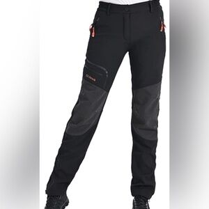 Postropaky Black Tall Outdoor Waterproof Snow Ski Hiking Insulated Fleece Pants